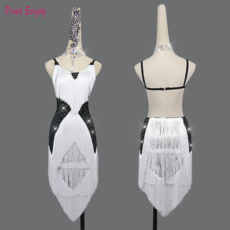 

Latin Dance Dress Suit Tassel Dress Female Adult Children'S Competition Dress Dance Outfit Party white black Dress Latin