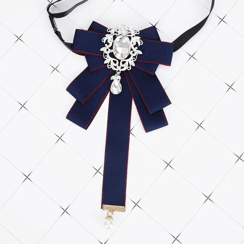 Gorgeous Bow Tie Vintage Luxury Lady Head Diamond Pearl Ribbon Tassel Brooch Chic Girls Elegant Costume Jewelry Collar Pin