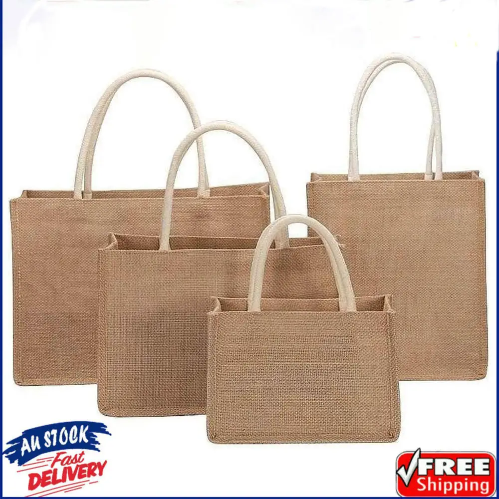 Women Jute Burlap Tote Bag Large Reusable Grocery Bags with Handles Swag Bag Shopping Bag Water Resistant White DIY Bag