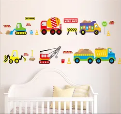 Cartoon Voertuig Verkeer Auto Bussen Muursticker voor Kinderkamer Woonkamer Kleuterschool Baby kinderkamer DIY decoratie