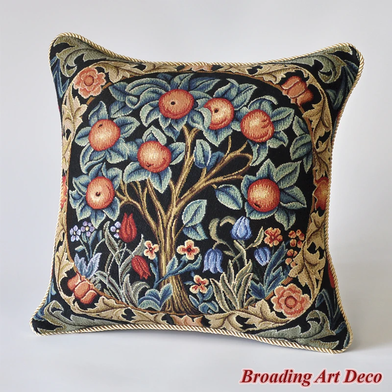 Medieval Tapestry Pillow Cushion Cover Fruit Tree, Jacquard Weave Home Textile Decoration Cotton 100% Double Sided Size 45x45cm