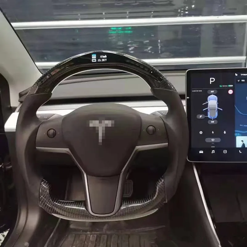 

For Tesla Model 3 carbon fiber steering wheel shift pick, multi-function button upgrade non-destructiv installation