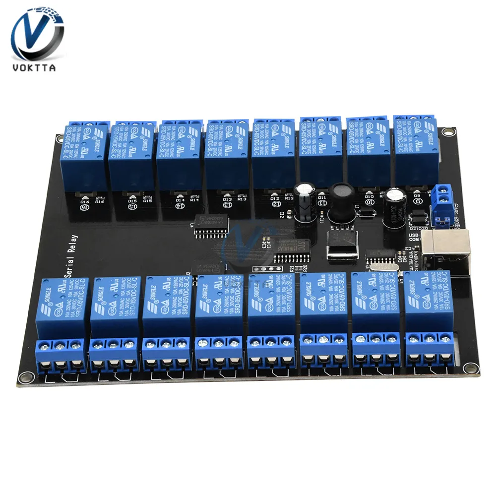 

DC 7V-38V 16 Channel 16 CH Serial Relay Module 10A 250V Load USB Power Supply Development Board Relay Module Usb Relay Board