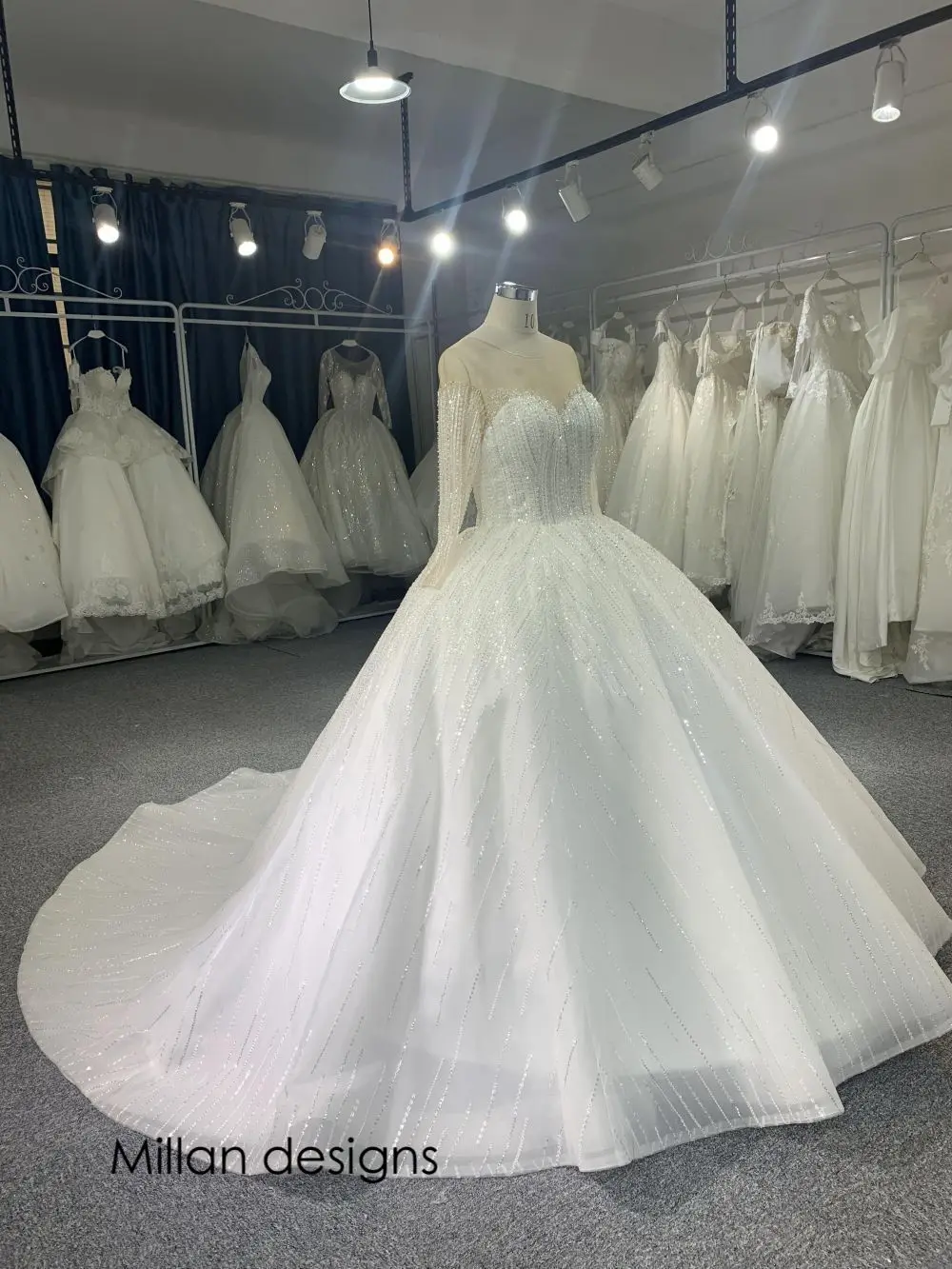 Vestido De novia De manga larga con cuentas, ropa brillante De lujo, fotos reales, 2024