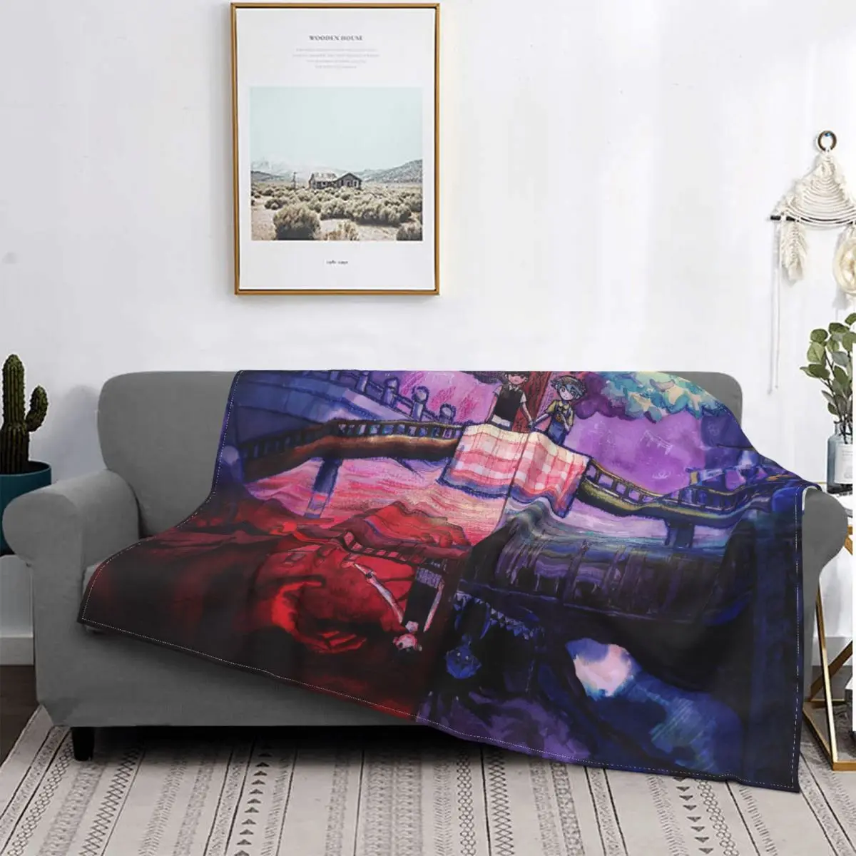 Omori Sunny Basil Bridge Fleece Throw Blanket Psychological Horror Game Blanket for Bedding Car Lightweight Thin Quilt