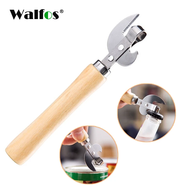 

Walfos Easy Manual Side Cut Metal Beer Bottle Opener Stainless Steel Wood Handle Safety Can Opener Household Kitchen Tools