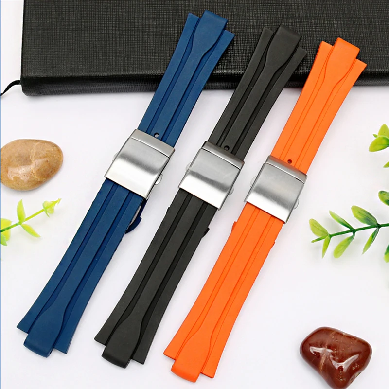 24mm*12mm lug End Fluorine Rubber Watchband Men for Oris AQUIS 7730 7740 Waterproof Silicone Strap Stainless Steel Folding Clasp