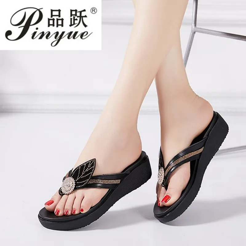 

Summer Platform Flip Flops Fashion Beach Shoes Woman Anti-slip Genuine Leather Sandals Women Slippers Shoe