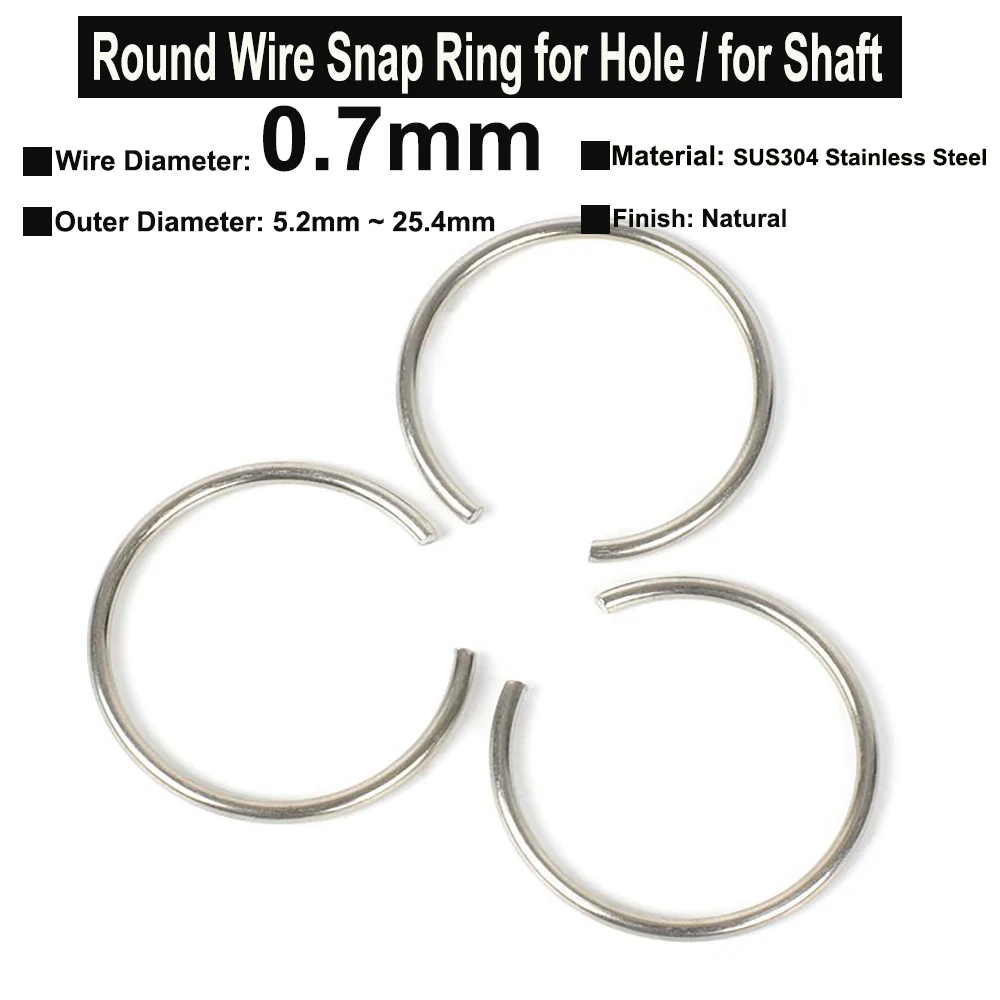 

10Pcs Wire Diameter 0.7mm SUS304 Stainless Steel Round Wire Non-standard Snap Rings for Hole Retainer Circlips for Shaft