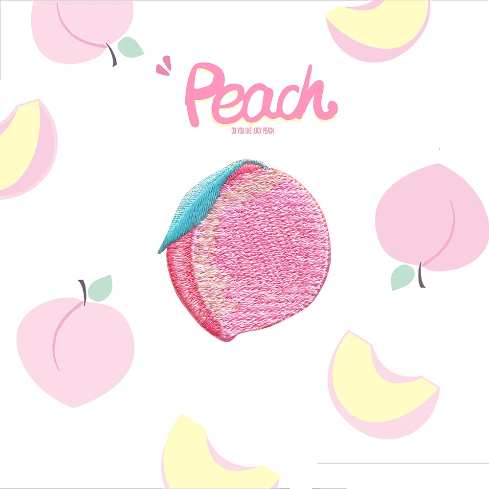 AHYONNIEX 1 Piece Pink Peach Embroidery Repair Patches Bag Jacket Jeans Cartoon Iron On Patches for Clothes Cute Glue Sticker