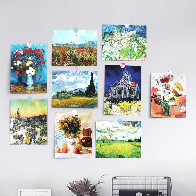 Green Field Flower Oil Painting Postcard 9 Sheets Impressionist creative Double Sided Patter Decoratiove Card Diy Wall Sticker