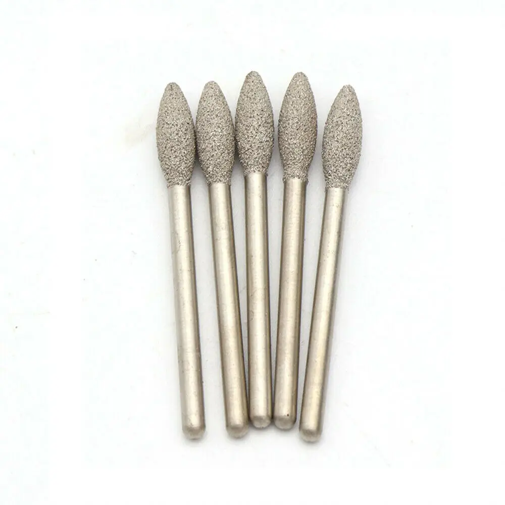 3/4/5/6mm brasagem diamante rebarbas moagem bits 1/8 shank shank haste para dremel gravura