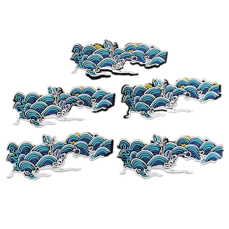 3Pcs Blue Cloud Embroidery Patch Applique Iron On Clothes Dress Accessory Stick Flower Patches 23*9.5CM Diy