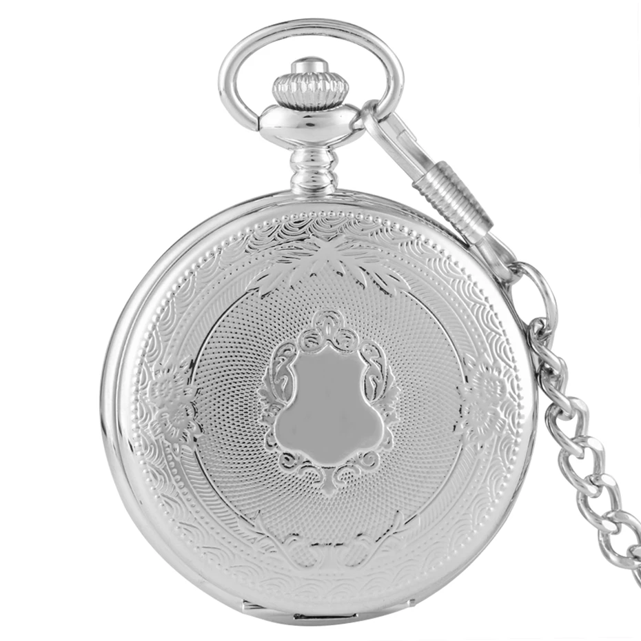 Creative Bronze/Silver/ Gold Delicate Carved Pattern Shield Quartz Pocket Watch Analog Floral rattan Pocketwatch Reloj de madera