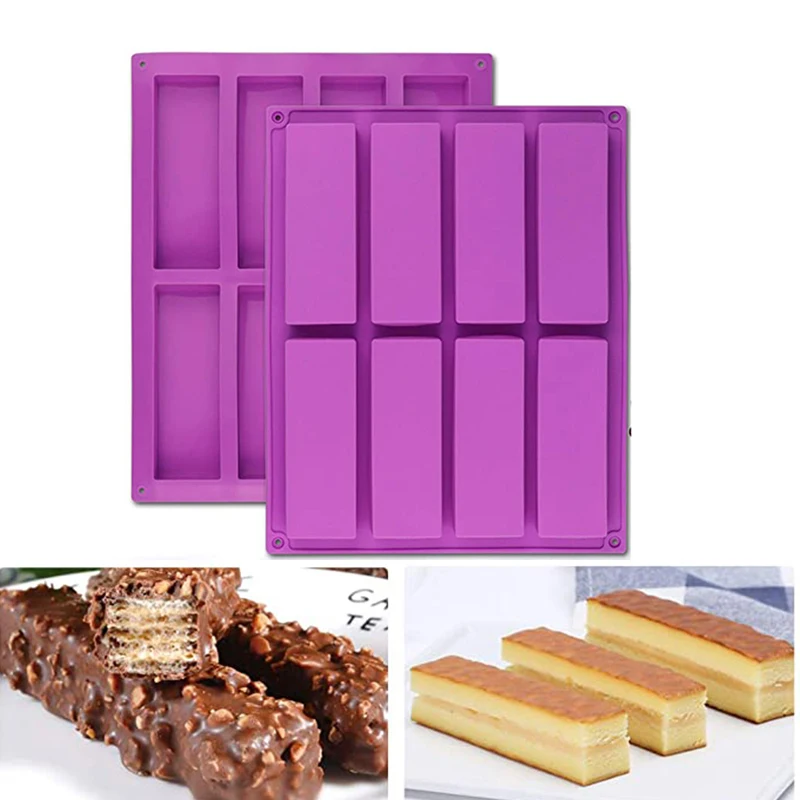 8 Cavity Large Rectangle Silicone Mold Cereal Energy Bar Chocolate Truffles Brownie Cornbread Cheesecake Soap Butter Mold