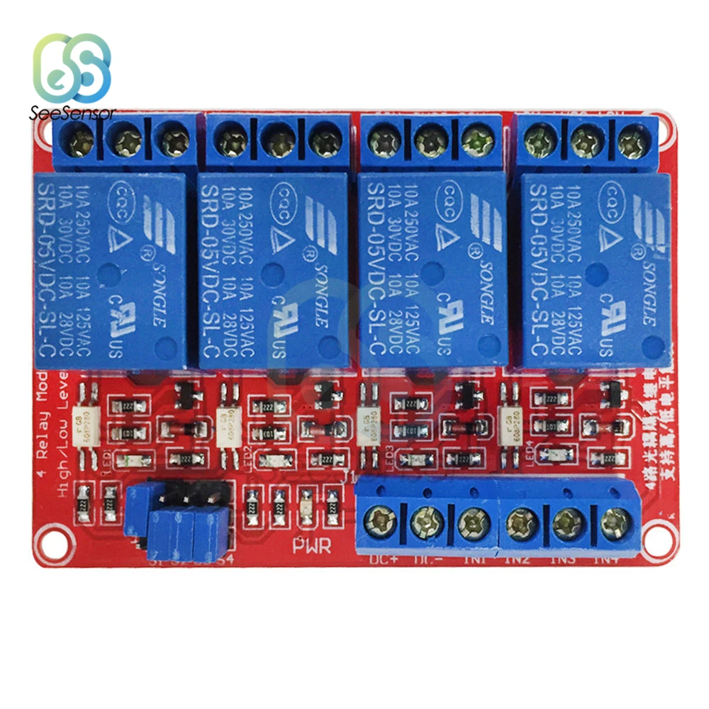 4 Channel Relay Module DC 5V 12V 24V High and Low Level Trigger Relay Control Board Shield with Optocoupler for Arduino