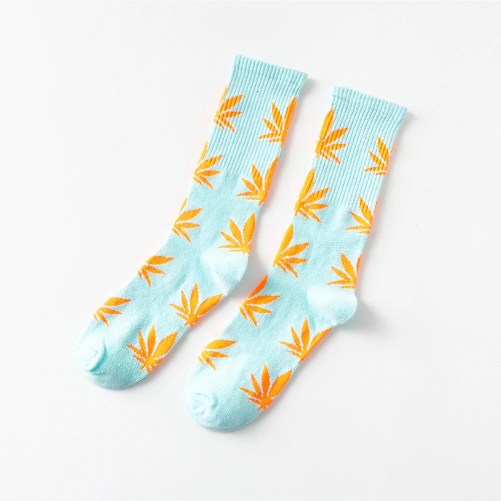 38 Cool 37- 46 Unisex Men\'s Funny Skateboard Socks Hemp Meias Long Happy Maple Leaf sokken Cotton Weed Grass White Black Socken