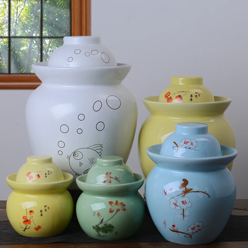 Jingdezhen Ceramic Pickle Jar Vegetable Pickling Jars Restaurant Kimchi Jar Pickles Container Kitchen Accessories Storage Sealed