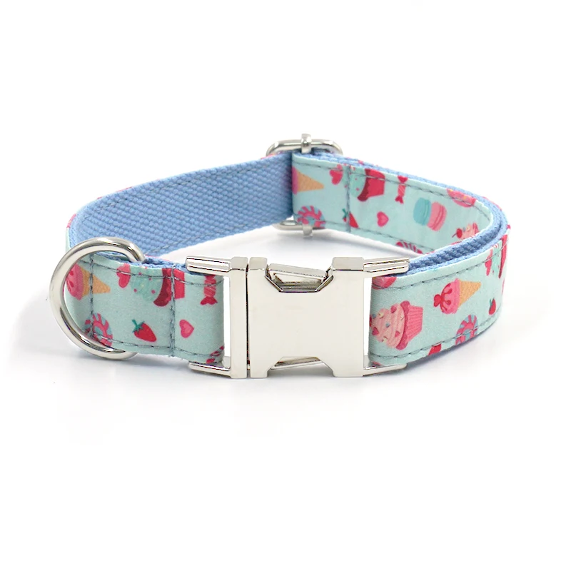 Bowtie Collar and Leash for Dogs Macaron Print Personalized Dog Collar for Small Big Dogs Soft Cute Puppy Collar Daily Walking