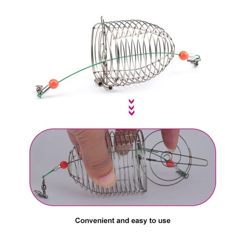 FLYSAND Fish Small Stainless Steel Bait Cage Basket Feeder HolderFishing Lure Cage Fishing Accessories Carp Fishing Bait Basket