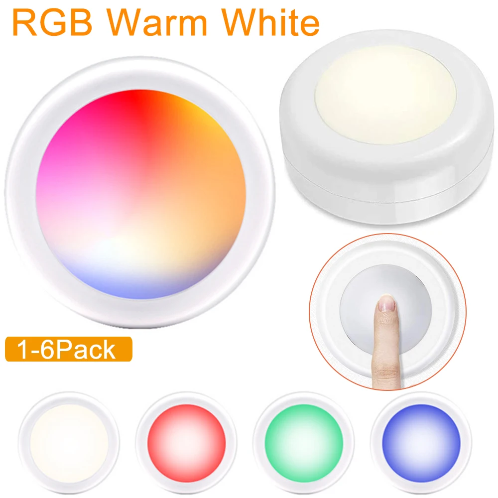 Wireless Colors Changing LED Under Cabinet Light Dimmable Touch Sensor LED Puck Lights For Cupboard Wardrobe Hallway Night Lamp