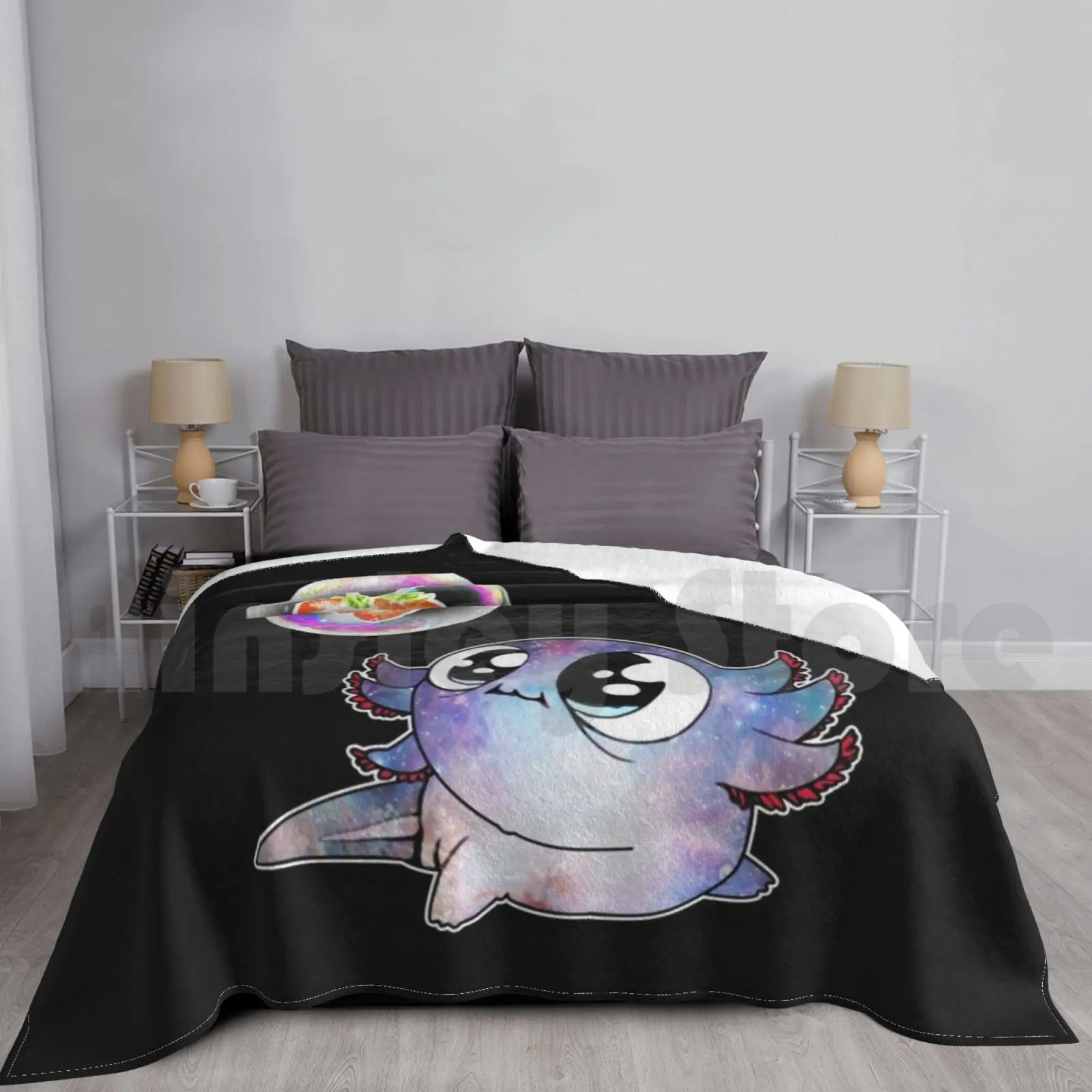 Axolotl Loves Strawberries Blanket For Sofa Bed Travel Axolotl Strawberry Fruit Summer Birthday Party