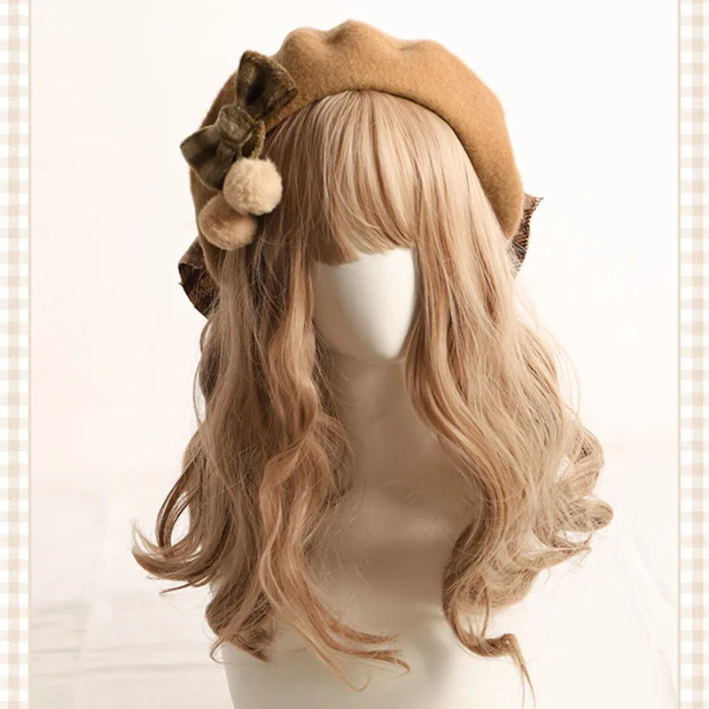 Kawaii Beret Hat Lolita Teenage heart Sweet Woolen Handmade Cute Plaid Bowknot Warm Autumn Winter Painter Hat Headdress