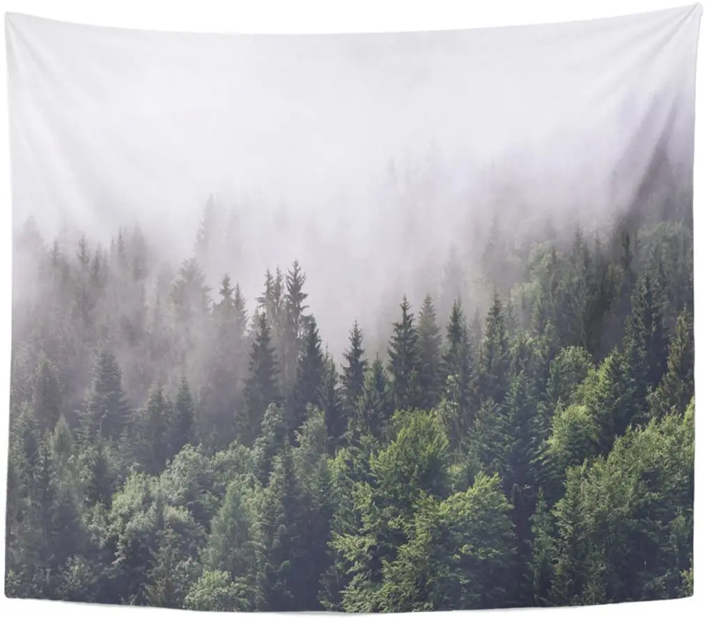 Tapestry Forested Mountain Slope in Low Lying Cloud The Evergreen Tapestries Wall Hanging for Living Room Bedroom Dorm