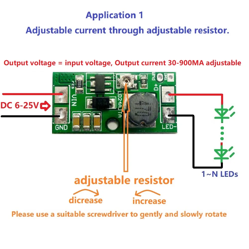 5PCS LD24AJTA DC 9V 12V 18V 24V 20W Adjustable LED Driver PWM Controller DC-DC Step-down Constant Current Converter