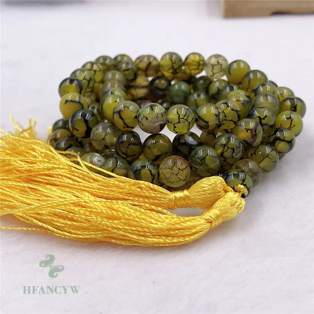 8mm108 Beads Dragon Pattern Agate Double Flow Sumala Necklace Buddhist Cuff Lucky Prayer Bless Wrist Meditation Pray Chakra Mala