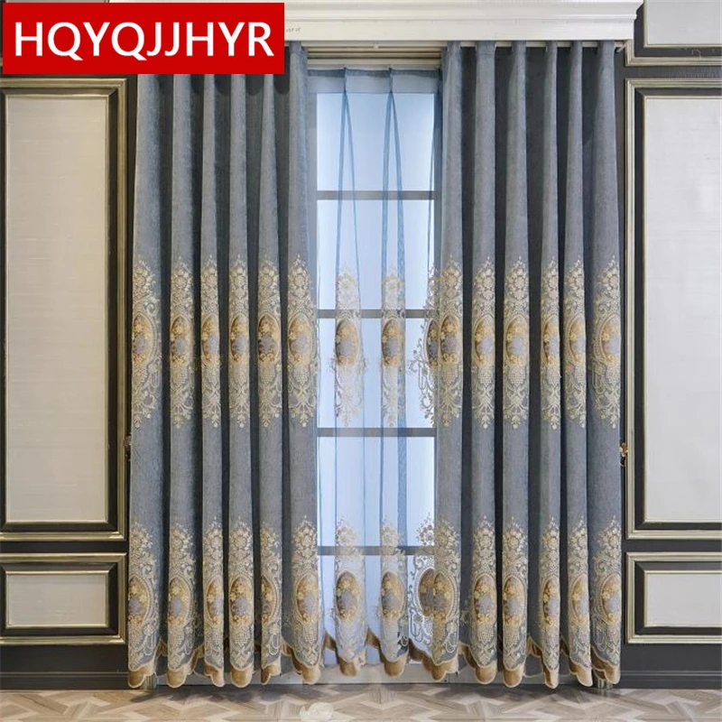 

European and American luxury thick embroidered living room curtains high-quality decorative villa bedroom curtains customized