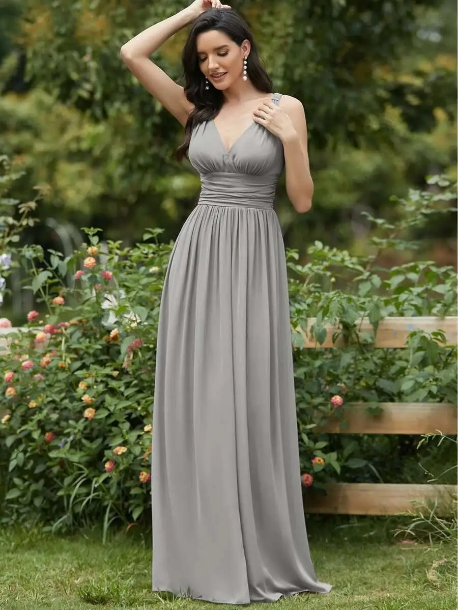 IMMER ZIEMLICH Doppel V Neck Rüschen Taille Prom Kleid