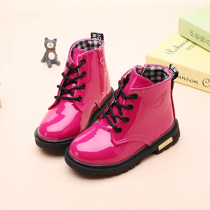 Size 13.5-22cm 2019 Autumn Winter Children Shoes PU Leather Waterproof leather Boots Kids Snow Boots Girls Boys Fashion Sneakers