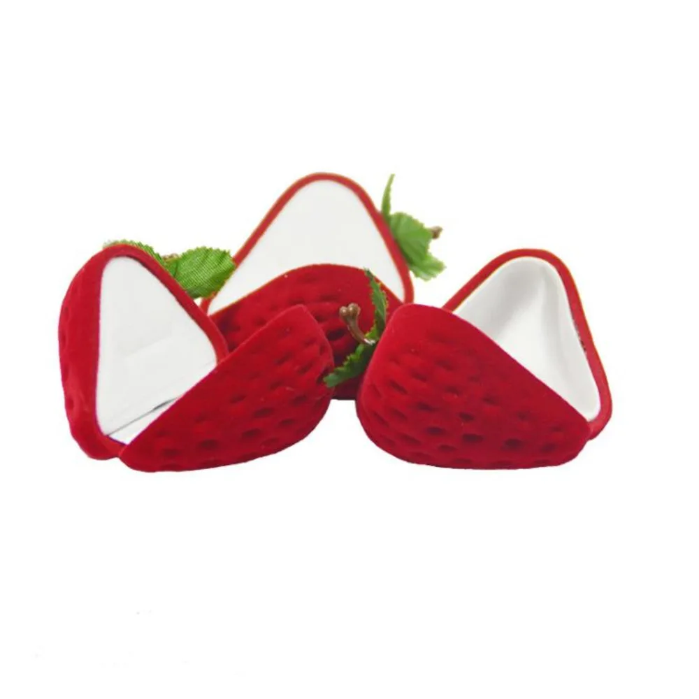 

100pcs Strawberry Ring Boxes Flocking Storage Gift Boxes Red Form Velvet Ring Earrings Trinkets Organizer Cases