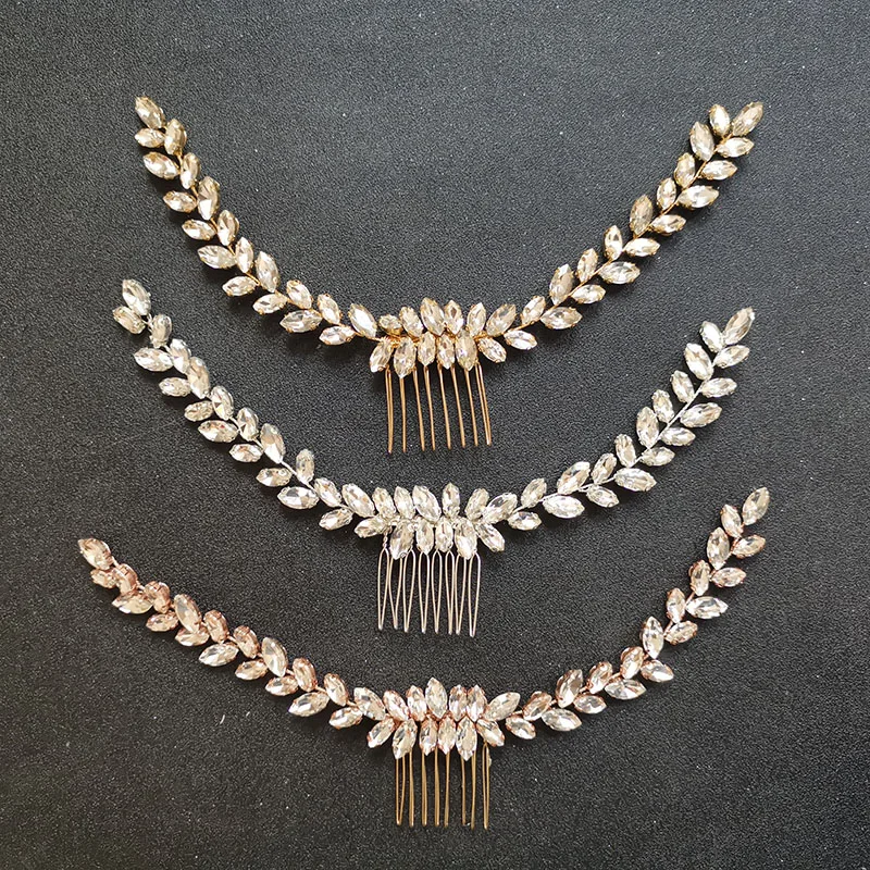 

SLBRIDAL Handmade Trendy 3 Color Rhinestone Austrian Crystal Wedding Hair Comb Bridal Hair Accessories Women Bridesmaids Jewelry