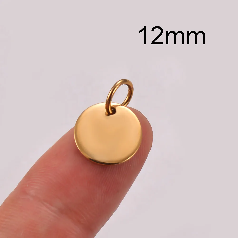 40 stücke 6/8/10/12/20/25mm rundes Etikett benutzer definierte Gravur Edelstahl kleine Logos Charms Schmuck für DIY handgemachte Schmuck herstellung – Detail 10