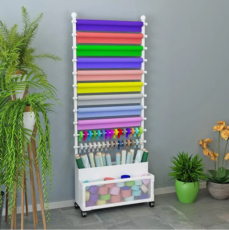 Floor-standing flower shop ribbon ribbon storage display stand flower wrapping paper shelf cloth scarf towel display rack