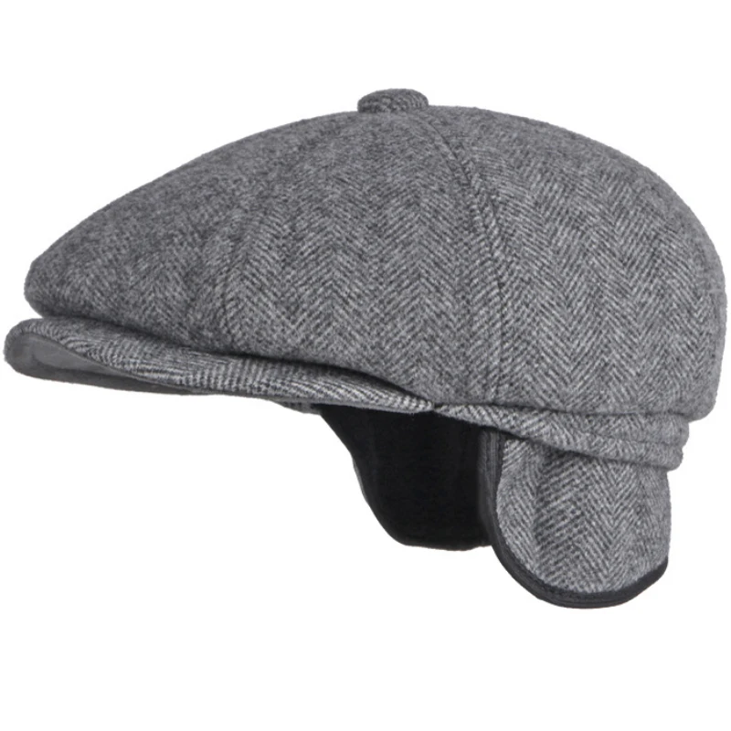 

HT3717 Beret Thick Warm Autumn Winter Hat Men Octagonal Cap Male Earflap Flat Cap Artist Painter Beret Hat Beret Cap