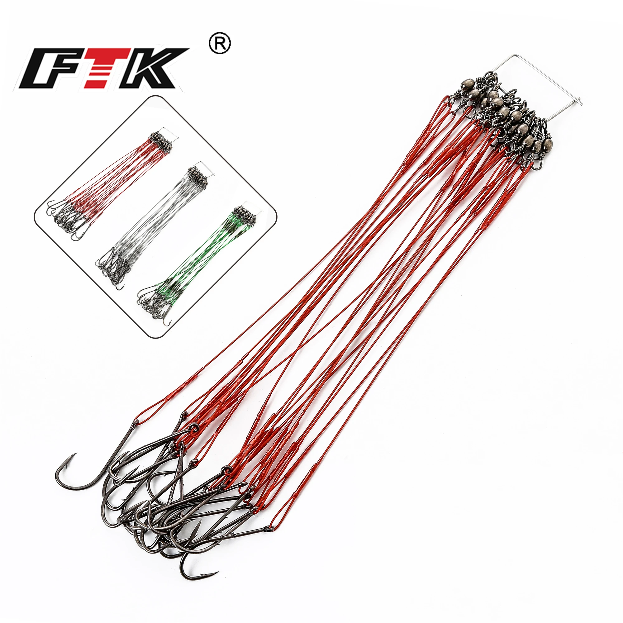 FTK 20pcs 12-25cm Anti Bite Steel Wire Leader Leashes For Fishing 20-80LB With Baitholder Hook Swivel Fishing Line Pike Bass