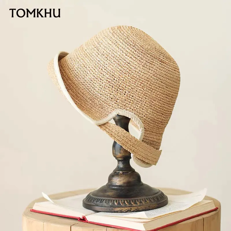 2021 New Harajuku Sun Hats Female Women Summer Handmade Straw Bucket Fishing Hat Retro Cape Korean Fashion Cap