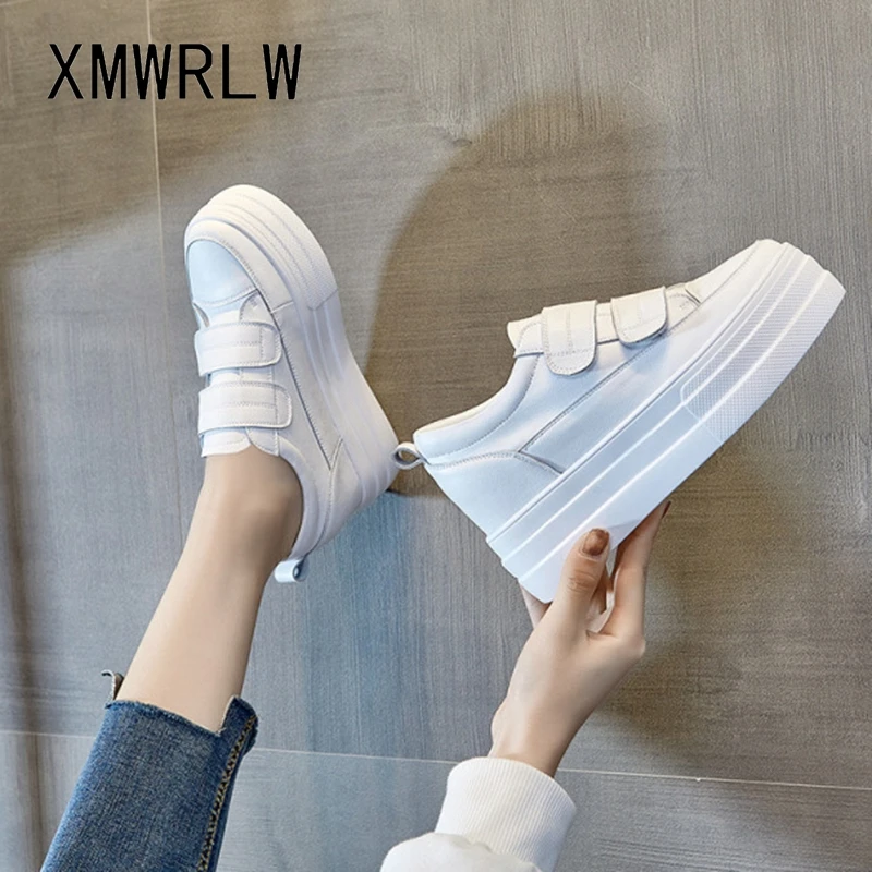 XMWRLW Flat Platform Shoes For Women White Sneakers 2021 Spring Autumn Casual Hook Loop Women Wedges Shoes Ladies Autumn Sneaker