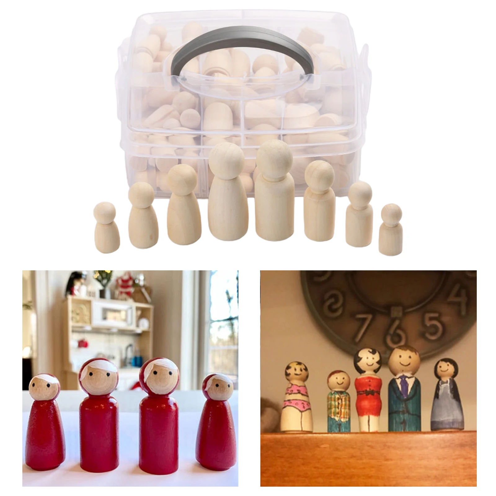 50pcs Peg Dolls Wooden People for Painting, Craft Art Projects, Family DIY Crafts Wedding Party Decor 4 Sizes Blank Doll