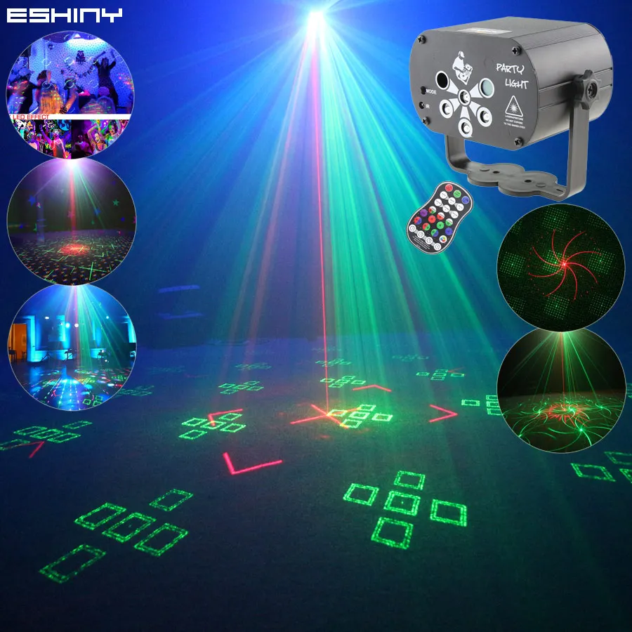 ESHINY Mini 6 Len DJ RGB UV LED Disco Party Light R&G Laser Projector 60 Patterns Home Dance Birthday Stage Effect Lamp USB R8N7