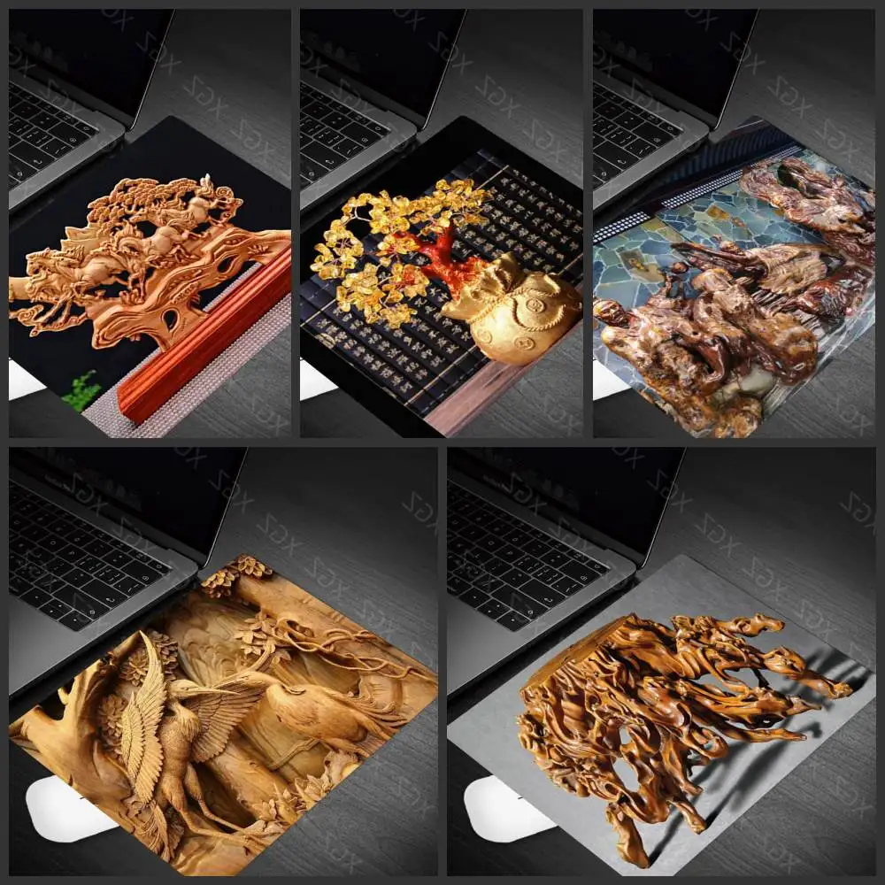 Yzuoan Promotional Artistic Root Carving Mouse Pad Rubber Non-slip Computer Desk Notebook Mats 220X180X2MM CS GO Dota 2 LOL