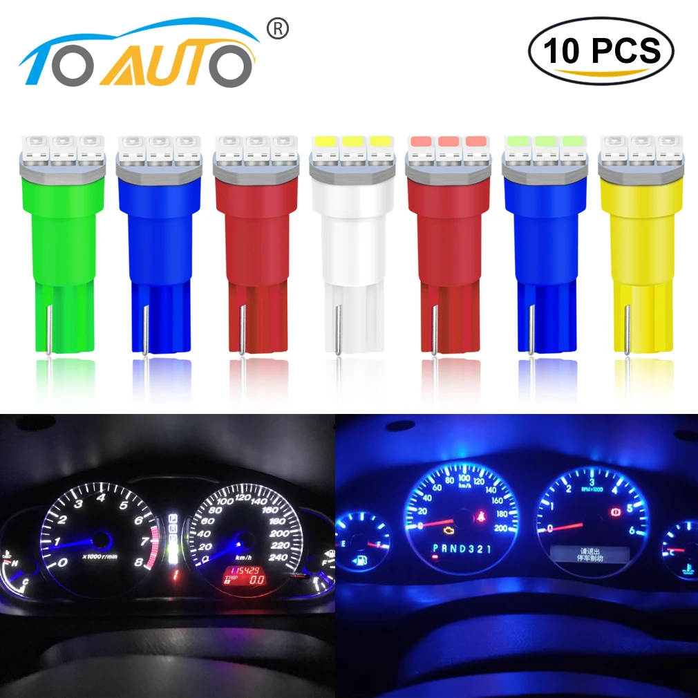 10pcs T5 Led Bulb W3W W1.2W Led Canbus Auto Car Dashboard Lights 3SMD 1206 Warming Indicator Wedge Auto Instrument Led DC 12V