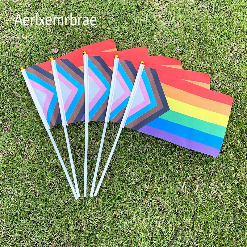 100Pcs 14*21Cm A plastic  Stick Rainbow Hand flag  dream smp flag Gay Lesbian Homosexual Bisexual LGBT Pride hand  flag