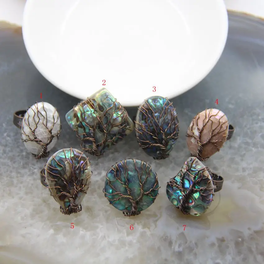 

Rare Antique Brass Style Abalone Shell Adjustable Rings,Shell Pearl Tree of Life Rings,Women/Man Personalized Ring Jewelry Gift