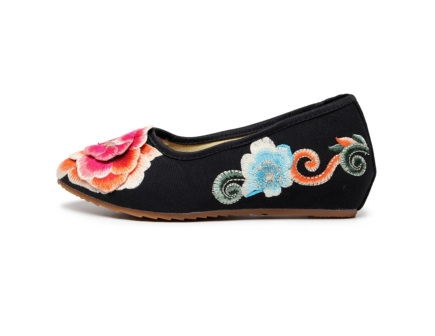 Women Autumn Chinese Style Embroidered Flat Shoes Low-heeled Cloth Shoes CN34-41