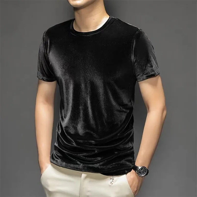 2024 Spring Summer Casual Shirt Plus Size Men short sleeve O-Neck Velvet Tops Slim Fit Sold Color T-shirt Large Size M-7XL 8XL