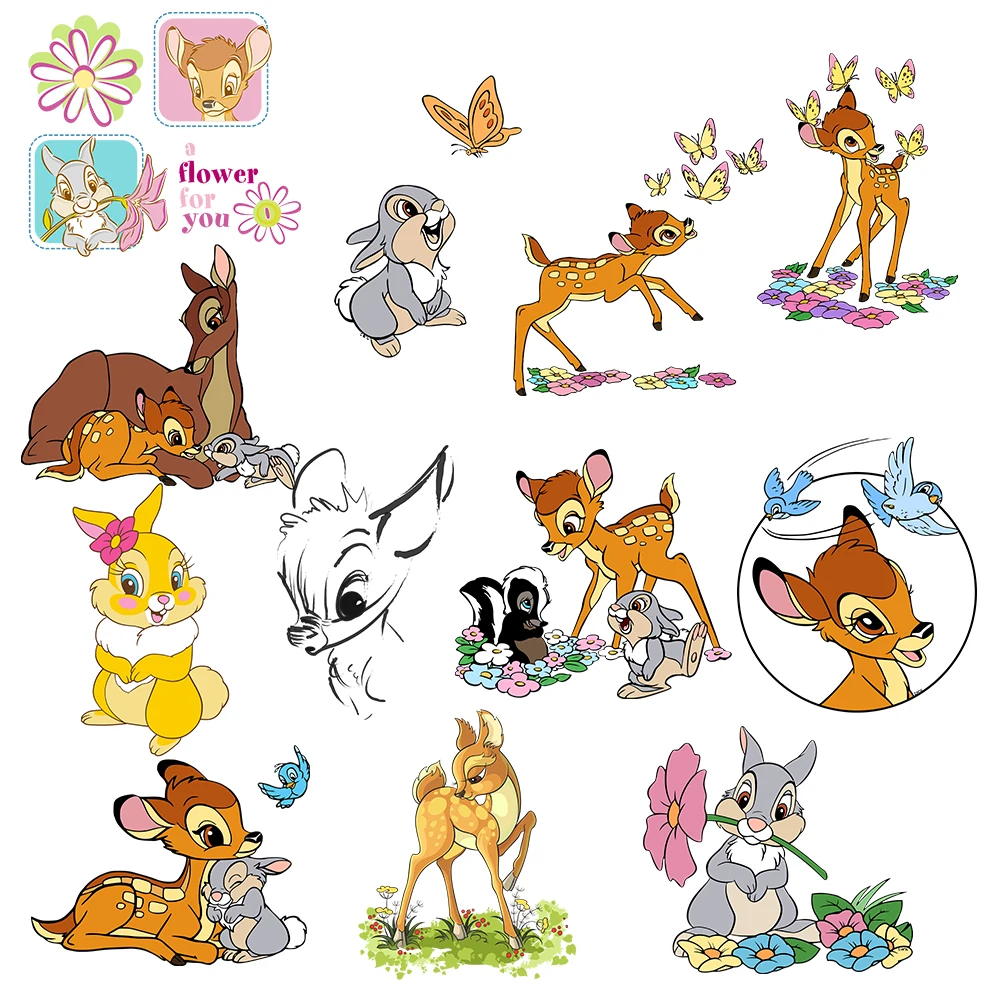 New Cartoon Bambi Iron-on Transfers for Clothing Animal Deer Iron on Patches for Women/Kids DIY T-shirts Heat Transfer Patches